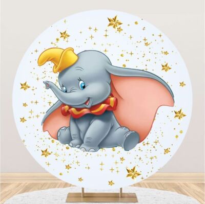 Round Dumbo Baby Shower Happy Birthday Backdrop Photo