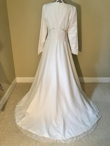 Casablanca Bridal Wedding Dress 14 Ivory Chiffon Long Sleeve Detachable Train - Picture 5 of 18