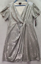 John Meyer Midi Dress Womens Sz 16 Champagne Sequin Nylon Lined Wrap V Neck New