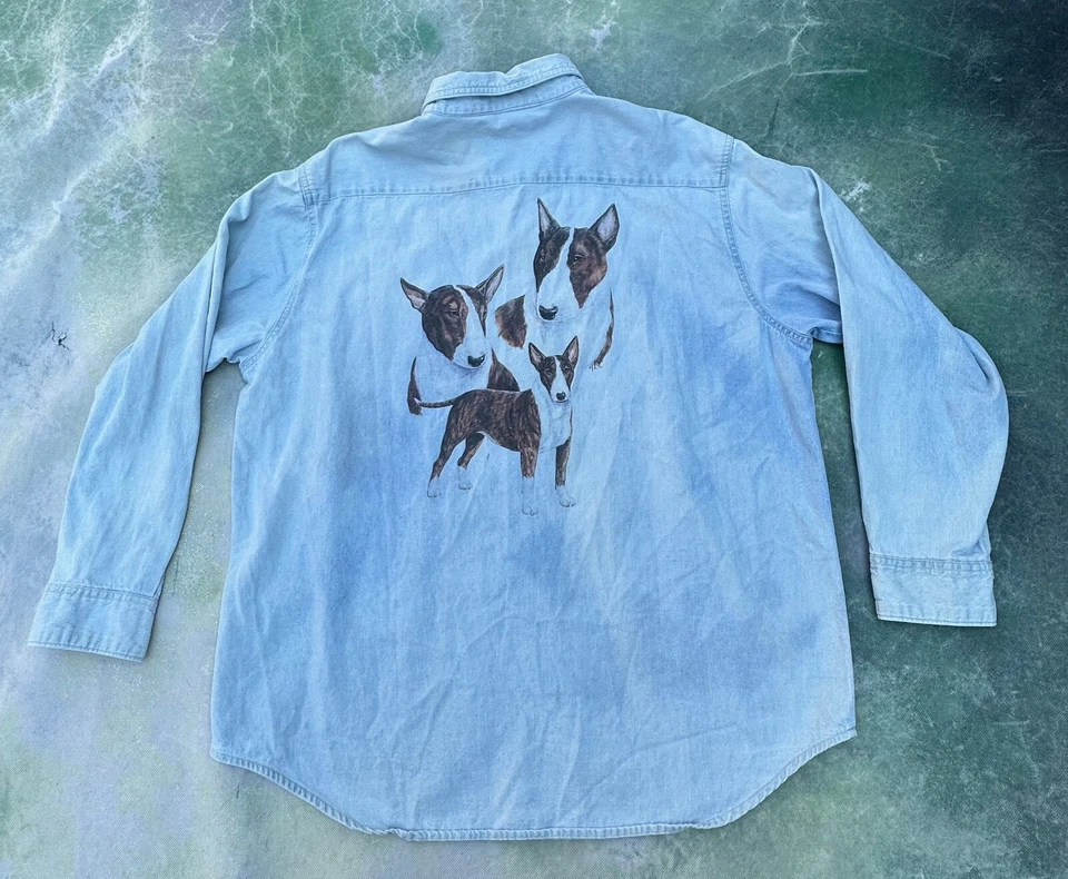 Robert J May Double Sided Dog Print Men's Denim Long Sleeve Shirt Size XL. - Image 2 of 4