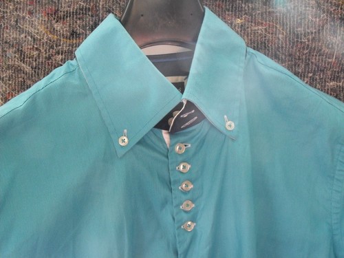 Men’s 7 camicie Green Slimline Shirt, Short Sleeves Size XL - Picture 5 of 11