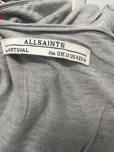 AllSaints 'Silk Biker Tee' V Neck Relaxed Fit Gray UK 12 US 8 - Bild 5 von 6