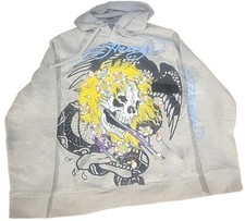 NWT Ed Hardy Christian Audigier Lighting Skull Hoodie Gray Sweatshirt M Tattoo