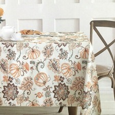 Envogue Pumpkin Jacobean Tablecloth 60x102 Cotton Orange Brown Fall Thanksgiving