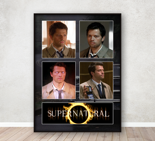 Supernatural Castiel Collage Poster Bedroom Wall Art Print A4 Framed - Picture 1 of 5