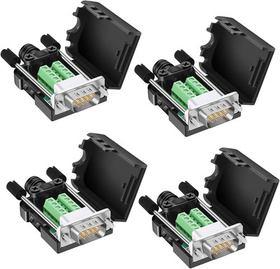 DB9 Solderless Connector 4Male, DB9 Breakout Connector RS232 D-SUB Serial to 9Pi
