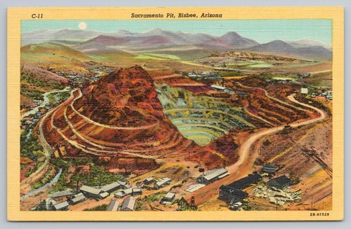 1940 Sacramento Open Mining Pit Bisbee Arizona Linen Postcard