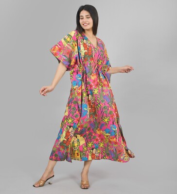 100% Pure Frida Print Cotton Kaftan, Summer Frida Kahlo Cotton Caftan For Women