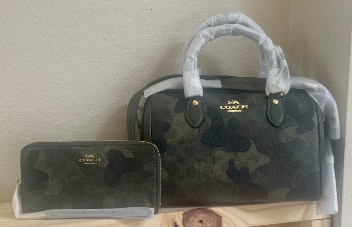 NWT Coach Rowan Satchel Bag In Signature Camo CV952 & Matching