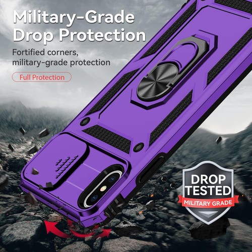 Custodia iPhone XS Max fotocamera obiettivo protezione schermo doppio strato viola militare - Foto 5 di 8