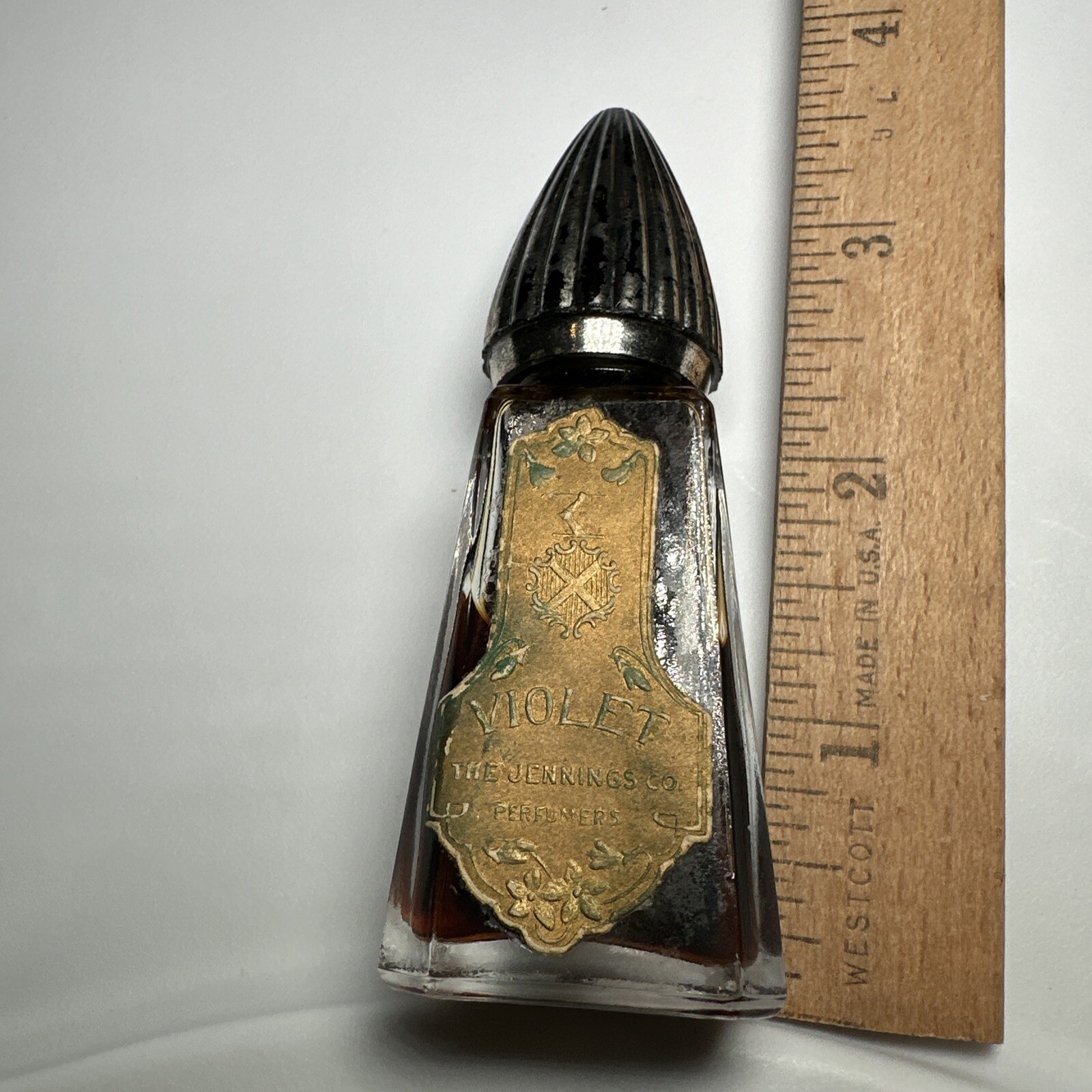 RARE Antique Violet The Jennings Co. Perfumers bottle circa 1920 Full Bottle