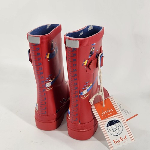 Joules Mid Calf Rain Boots Kids UK 10 US 11 Red Welly Print Red Planes - Picture 4 of 8
