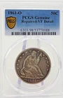 1861 O Seated Liberty 50C Half Dollar PCGS Genuine Repaired VF Detail Lot. H207