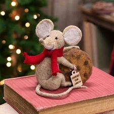 NEW Primitive COOKIES FOR SANTA MOUSE CHRISTMAS ORNAMENT Felted 4"Hx4.25"Wx3.25"