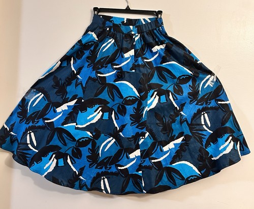 Vintage Mario Forte Skirt Womens Blue Multi Big Square Pockets Midi Size 6 - Picture 7 of 8