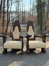 Pair of William Westenhaver for Witco Hand-Carved Throne Chairs, c. 1950s–60s