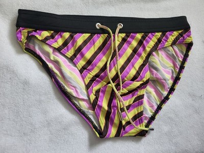 Bruno Banani Nautical Mini Swim Brief- Purple & Lime - Size Medium - NEW