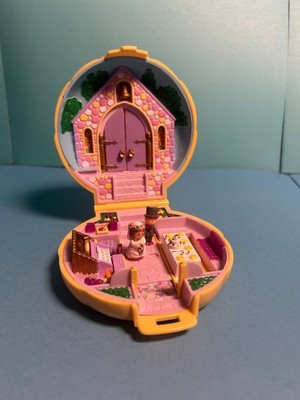 Vintage 1989 Polly Pocket Nancy s Wedding Day Chapel Yellow Compact W/2 Figures