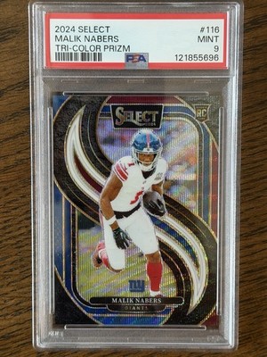 2024 Panini Select - Malik Nabers #116 Tri-Color Prizm /249 (RC) PSA 9