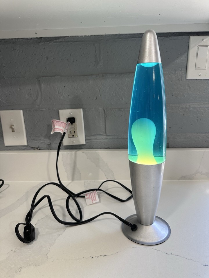 A classic 16" retro lava lamp in blue and green with a silver base — the ultimate nostalgic mood-setter that never goes out of style.