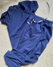 Hanes Size Small Navy Blue Women s Scrubs Matching Set No Damage Zipper Pockets