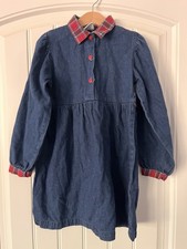 Vintage Oshkosh B'Gosh Denim Dress Size 4T Plaid Collar Blue Red