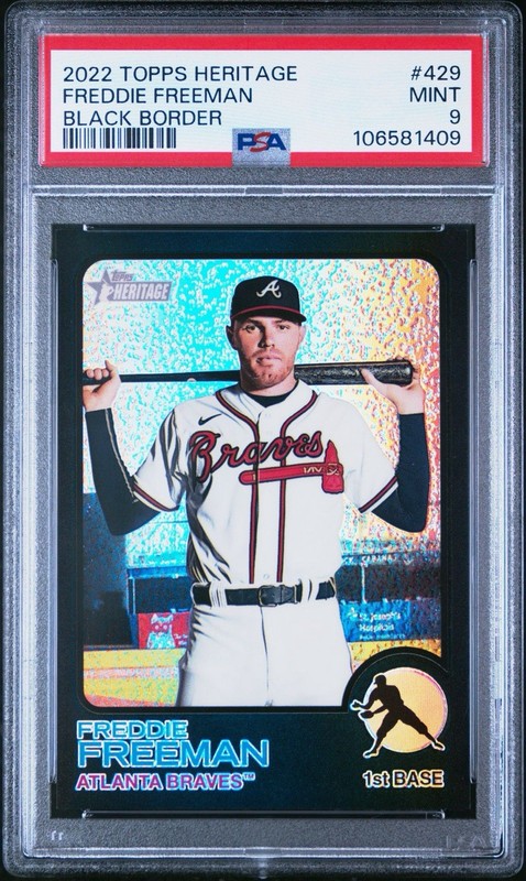 2022 Heritage Chrome Black Refractor Freddie Freeman /73. PSA 9.