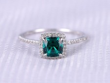 1.20 Ct Natural Emerald and Diamond Wedding Ring 14K White Gold Size 6,7,8