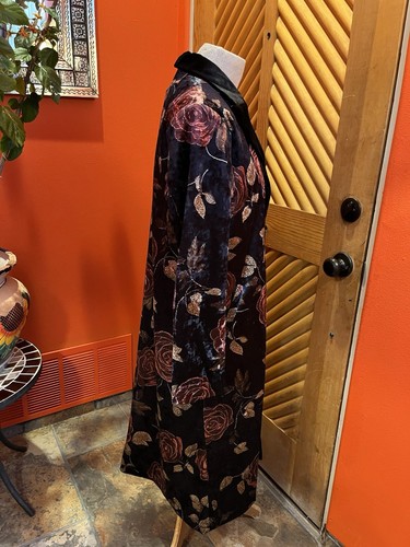 OYROSY Black Velvet Coat Floral Flower Long S Boho Chic - Picture 5 of 13