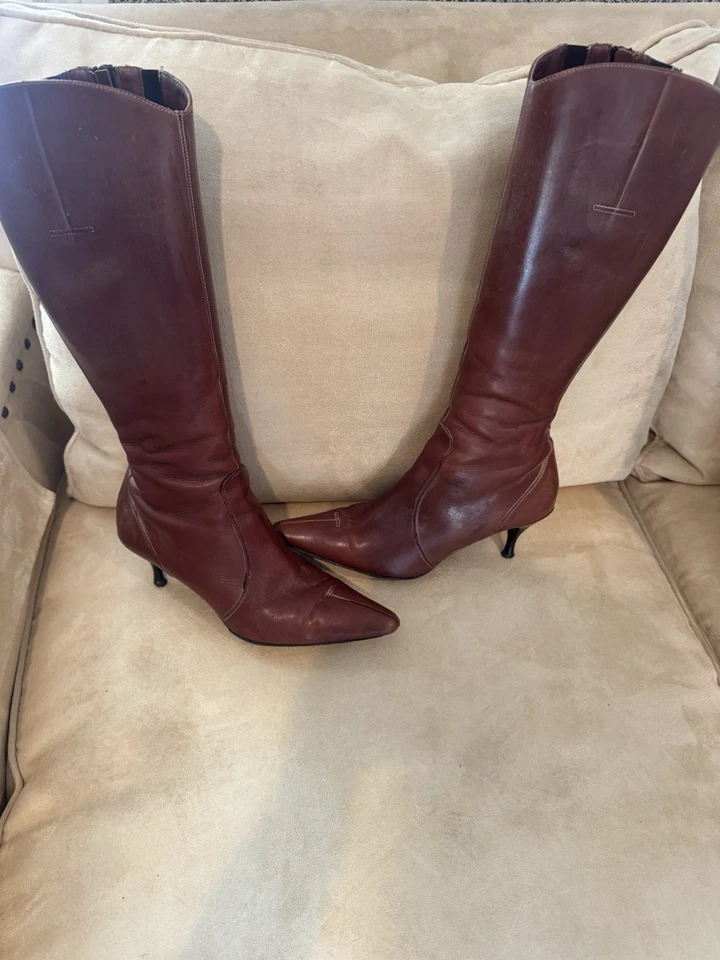 Donald J Botas de Couro Pliner Devi Alto Joelho Alto Feminino 6.5 Castanho Castanho - Imagem 2 de 4