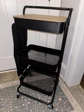 Metal Utility Rolling Cart 3 Tier with Table Top Bags 17.3"D x 18.3"W x 37.3"H