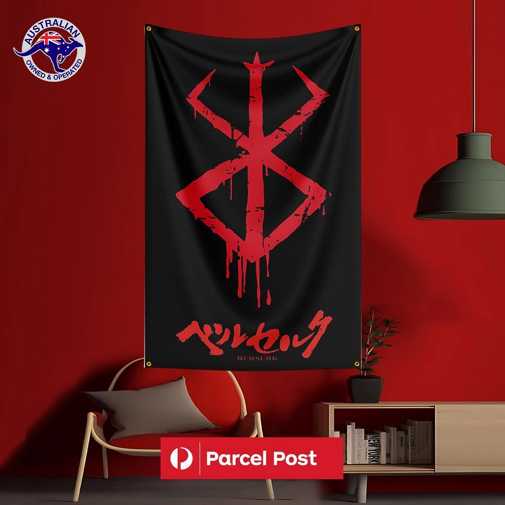 150X90CM BERSERK MANGA ANIME LOGO FLAG BANNER MAN CAVE GARAGE BAR WALL ART DÉCOR