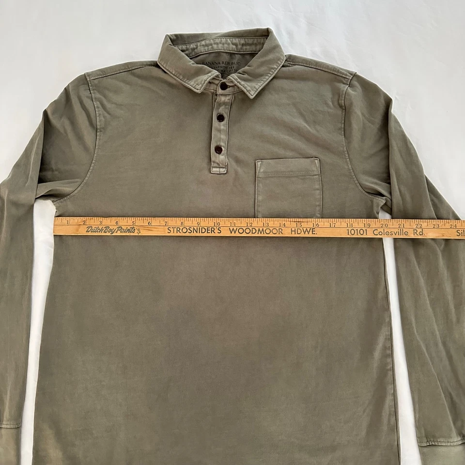 Banana Republic Supima 棉长袖 Polo 衫男式中号高橄榄色 — 第 4/4 张图片