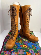 Timberland A195T VTG Women's Leather Mid Calf Lace Up BOHO Boots 8.5M EUC