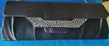 Vintage BiJoux Terner Crystal Beaded Black Satin Clutch Purse with Silver Chain