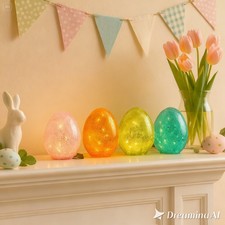 6 Inch Easter Crackle Glass Lighted Egg Decor   LED Illuminated Crackle Glass