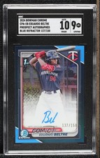 2024 Bowman Chrome Prospect Blue Refractor Eduardo Beltre SGC 9 MINT Auto f0r