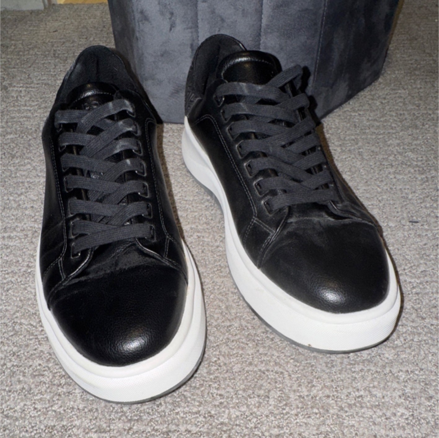 ALDO Black Leather Patterned Heel Men's Sneakers Comfort Lace Up US 12 EU 45