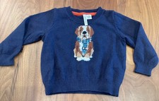 Janie and Jack Saint Bernard Dog Sweater Navy Blue Girls Northern Way 6-12 M EUC