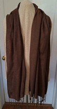 Vintage Pashmina Scarf Wrap Shawl Brown With Fringe