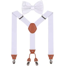 Black Suspenders Bow Tie for Mens and Women - 1.4" wide Elastic Suspender Str...