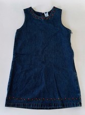 2000 Vintage Gap Girl  s Jean Dress With Embroidered Flowers
