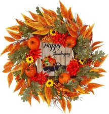 Artificial Sunflower Pumpkin PSL Wreath Decor for Fall and Thanksgiving