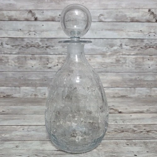 Vintage Blenko #7412 Crackle Glass Decanter Clear With Stopper 1970s