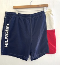 TOMMY HILFIGER Y2K Vintage Swim Trunks Shorts Spellout Lined Size XL