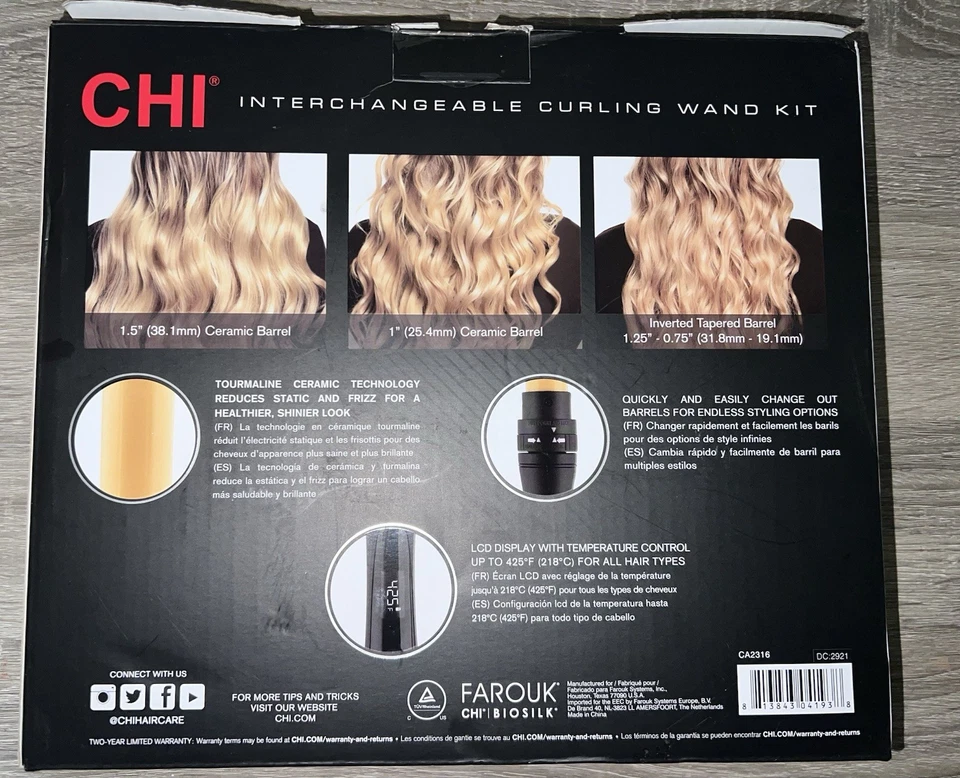 CHI Interchangeable Curling Wand With 3 Interchangeable Barrels, Dual Voltage - Image 2 of 4