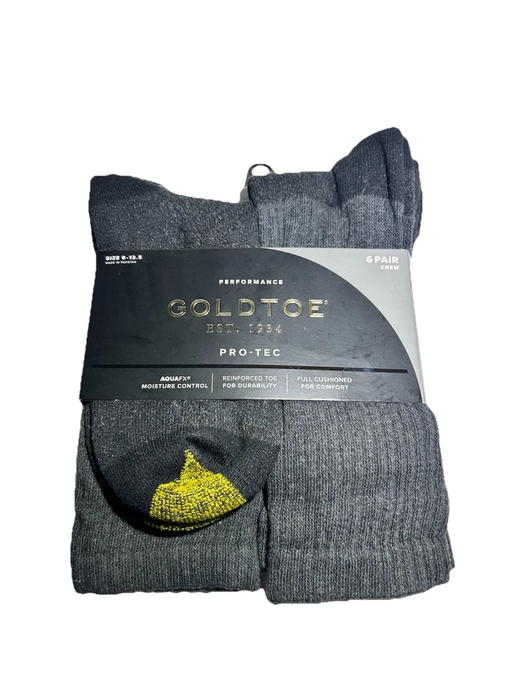 Novo Pacote com 6 Meias Masculinas Goldtoe Performance Pacote com 6 Crew Preto e Cinza Tamanho 6-12.5 - Imagem 2 de 4