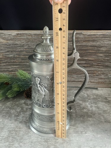 Zinn 95 % Pewter German lidded SKS Stein in excellent condition. 10” Tall - Picture 9 of 11