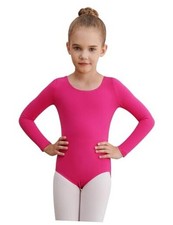 WEGETIT Leotards for Girls Long Sleeve Bodysuit Toddler Black 2-4T Hot Pink