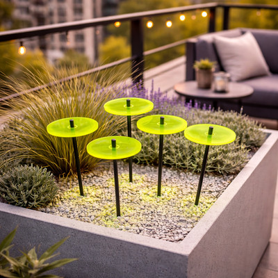 Sonnenfänger Gartenpfähle 5er Set klein Acryl Sonnenscheibe Deko modern Gärtner